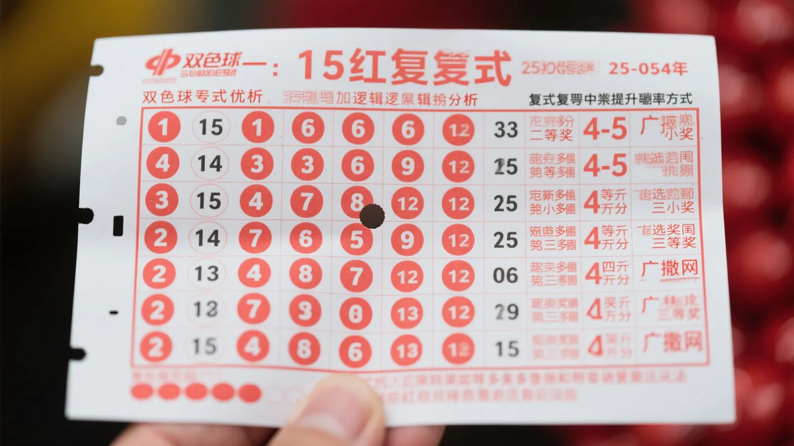 25-054期双色球晒票：15红复式强势狙击大奖，蓝号5精准命中，选号秘籍揭晓